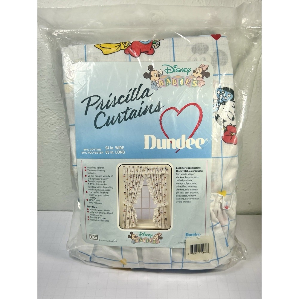 Vintage 90s Disney Babies Priscilla Curtains 94x63 NIP Mickey Minnie